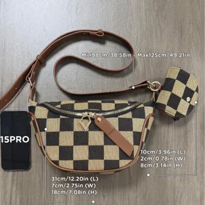 Fashion Checkerboard Canvas Crossbody Bag Casual Chest Bag Waist Bag With Small Earphone Pouch For Women Commuting