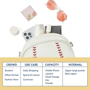 White leather retro baseball shoulder bag stylish crossbody bag with zipper strap for daily commute
