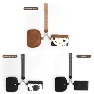 Multi-functional mini coin purse set with wrist strap, stylish portable wallet for women.