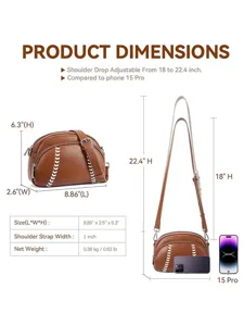 Retro brown leather baseball crossbody bag with adjustable strap and compact size for daily use.