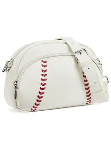 PU Leather Retro Baseball Shaped Crossbody Bag Women Fashion Small Shoulder Bag Zipper Casual Top Handle Handbag