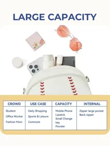 Leather retro baseball shaped shoulder bag large capacity crossbody bag main view