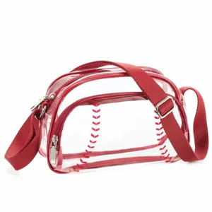 Women Vintage Baseball Shape Transparent PVC And PU Leather Crossbody Bag Casual Fashion Shoulder Handbag