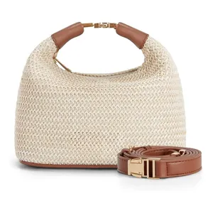 Women Fashion Straw Woven Crossbody Bag Casual Dumpling Shoulder Bag Summer Beach Travel Handbag Small Purse