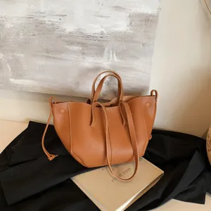 Large Capacity Women Tote Bag French Wing Pebbled Leather Handbag Contrast Stitching Casual Commuter Shoulder Bag