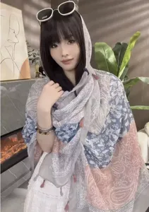Cotton linen boho tassel shawl women summer beach sun protection ethnic floral scarf