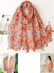 Cotton linen floral retro ethnic scarf shawl women lightweight spring autumn sun protection