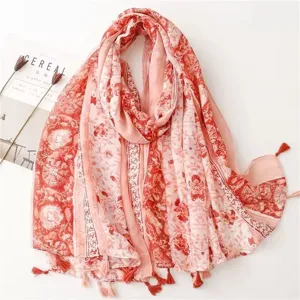 Womens Cotton Linen Scarf Retro Ethnic Print Long Shawl Sunscreen Beach Wrap Spring Autumn Fashion Scarf
