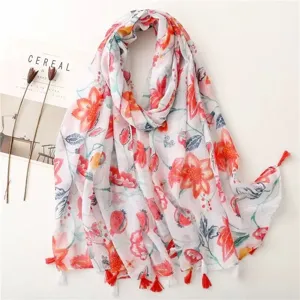 Women floral printed scarf cotton linen lightweight shawl for spring autumn daily fashion