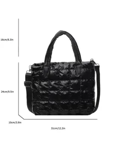 Black quilted puffer tote bag large capacity shoulder crossbody handbag stylish daily use