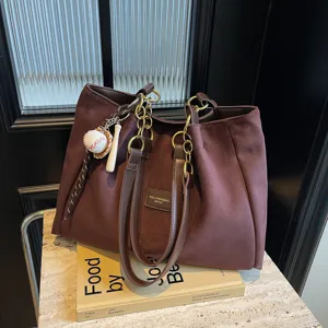 Brown matte large capacity tote bag for women casual shoulder bag stylish daily commute handbag