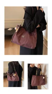 Stylish matte large capacity tote bag for women, casual commuter shoulder bag with chain.