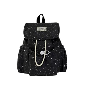 Damen schwarzer Rucksack mit Sternenmuster lässige Schultasche Reise Daypack leicht Alltag