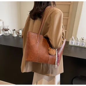 Women vintage brown large capacity tote bag fashion casual autumn winter shoulder bag