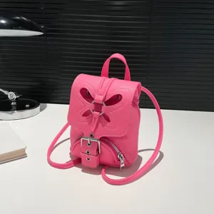 Chic sac à dos rose pour femme, sac de jour en cuir PU décontracté avec joli design papillon.