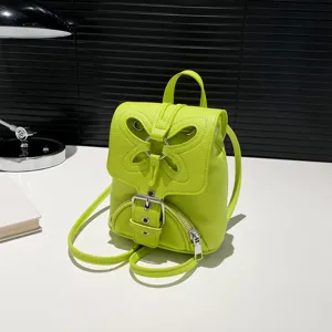 Sac à dos femme décontracté petit design papillon élégant vert néon cuir PU quotidien chic