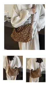 Sac cabas bandoulière motif léopard tendance pour femme, grand sac fourre-tout élégant.
