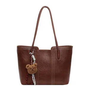 Retro brown women tote bag large capacity shoulder bag casual daily commuting handbag