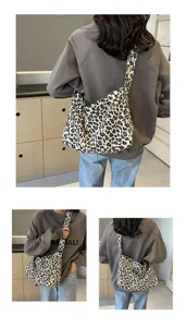 Sac à bandoulière en toile imprimé léopard mode femme grande capacité fourre-tout chic