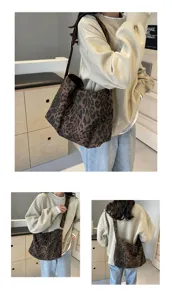 Sac bandouliere en toile imprime leopard mode femme grande capacite cabas shopping chic.