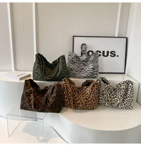 Sac cabas en toile imprime leopard et zèbre grande capacité sac bandoulière décontracté hiver