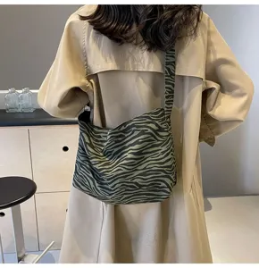 Sac cabas en toile à motif zébré pour femme grand sac bandoulière décontracté élégant