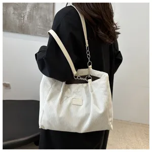 Weisse Kord Umhaengetasche fuer Damen grosse Kapazitaet freizeit Tote Bag fuer Alltag.