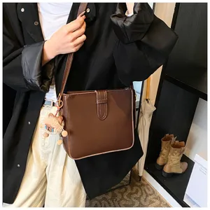 Sac à bandoulière classique en cuir PU marron pour femmes, sac seau vintage élégant et chic.