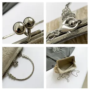 Vintage Chinese style metal lock handbag, elegant chain shoulder bag and round handle design.