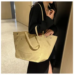 Casual corduroy tote bag for women, large capacity shoulder bag, stylish retro handbag