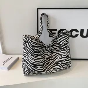 Sac cabas en toile à imprimé zèbre pour femme grande capacité sac bandoulière décontracté
