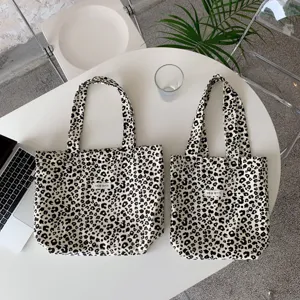 Autumn new retro leopard print canvas bag large capacity casual tote shoulder bag for women