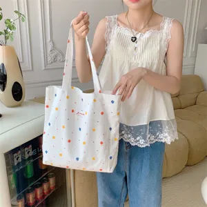 Ins Carino Colorato Pois Tela Borsa Tote Grande Capacità Casual Borsa a Mano Borsa da Scuola Studente Borsa Cosmetica