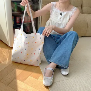 Borsa a tracolla in tela a pois colorati, grande borsa casual per studenti e donne.