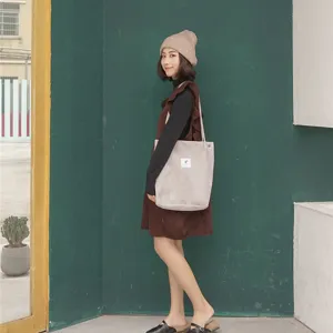 Corduroy shoulder bag large capacity casual tote bag for women daily student shopping use