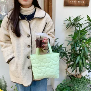 Korean style quilted floral tote bag, sweet bento bag and daily snack storage handbag.