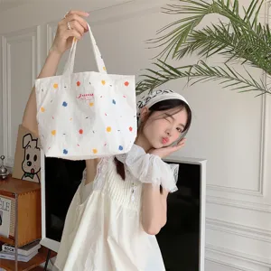 Borsa a mano in tela a pois colorati estiva, elegante borsa spaziosa casual.