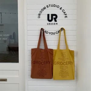Canvas tote bag aesthetic grocery print shoulder bag casual shopping bag student daily commuter