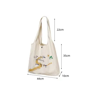 Canvas tote bag with inspirational English print, large capacity casual shoulder bag daily.
