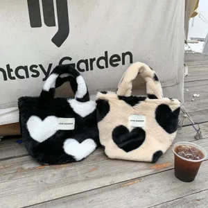 Süße flauschige Herz Plüsch Handtasche große Kapazität weiche Shopper Tasche Damen Winter
