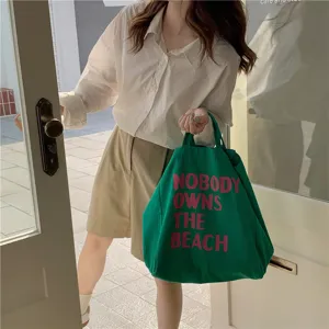 Korean style literary simple letter canvas shoulder bag for women student large capacity