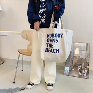 Korean style minimalist letter printed canvas shoulder bag, large capacity tote bag.