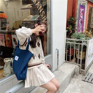 Sac cabas en toile décontracté de couleur unie pour femmes, sac bandoulière tendance.