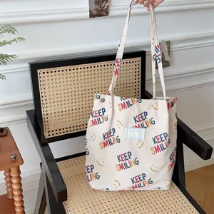 Corduroy tote bag for women, large capacity shoulder handbag casual daily student book bag