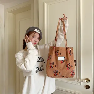 Large capacity corduroy tote bag casual shoulder bag student daily commuting handbag