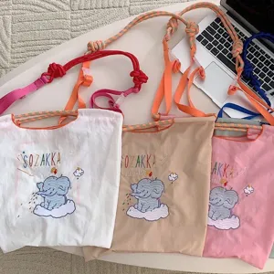 Women's Oxford Cloth Tote Bag Large Capacity Casual Shoulder Bag With Cute Elephant Embroidery Daily Handbag