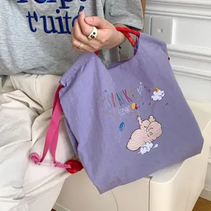 Cute elephant embroidery large capacity shoulder bag oxford cloth tote bag for women everyday