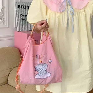 Cute Elephant Embroidery Oxford Cloth Tote Bag Large Capacity Casual Shoulder Bag for Women