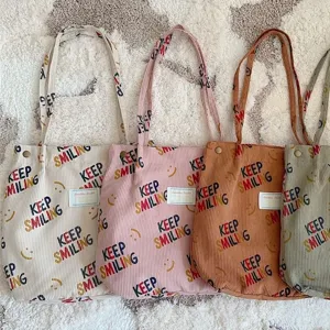 Large capacity corduroy tote bag casual shoulder handbag student book bag shopping bag
