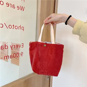 Mini corduroy tote bag for women retro casual fabric handbag versatile red bento bag